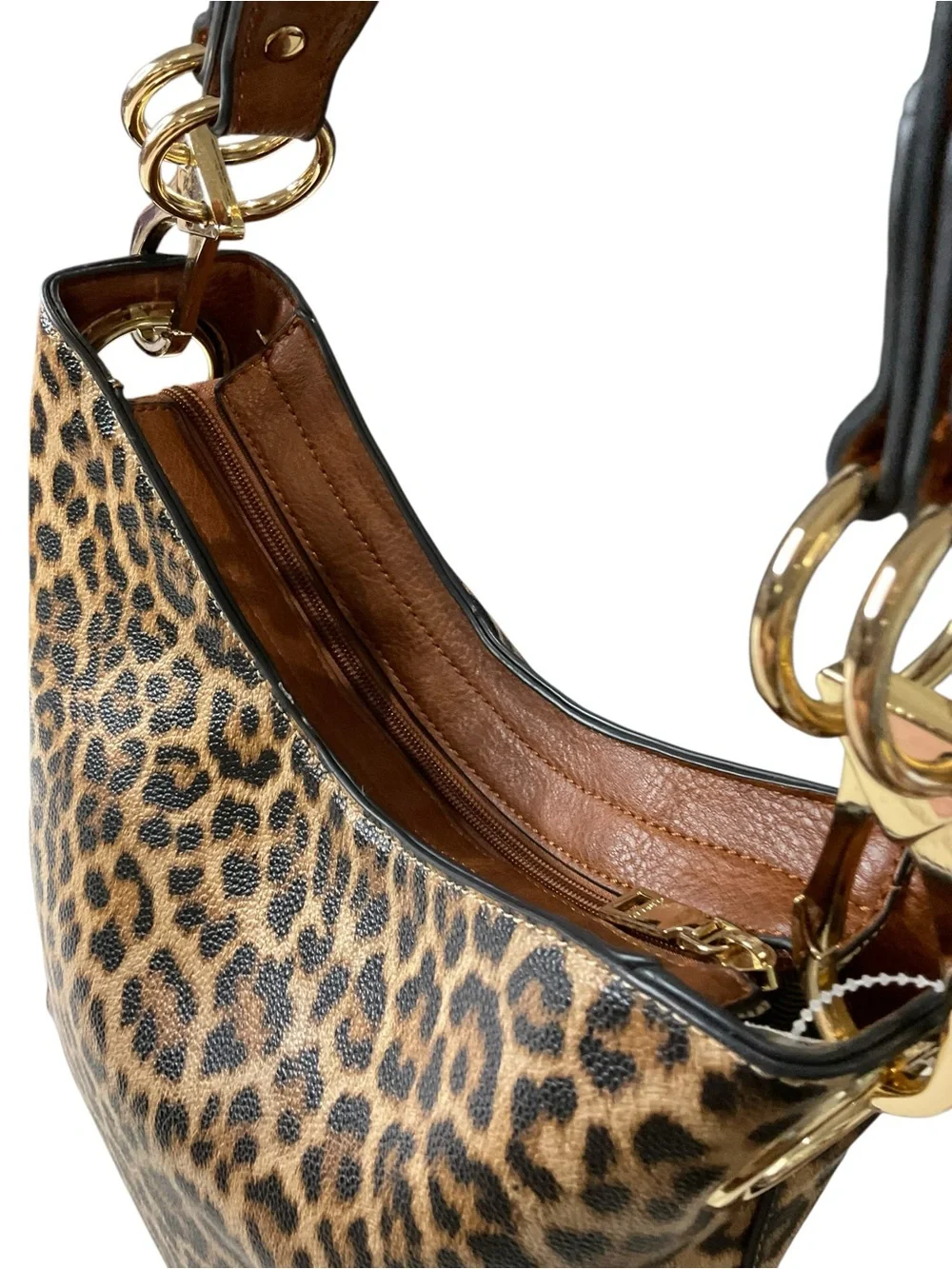 Jen & Co Leopard Print Hobo Bag with Tassel Zips - Brown